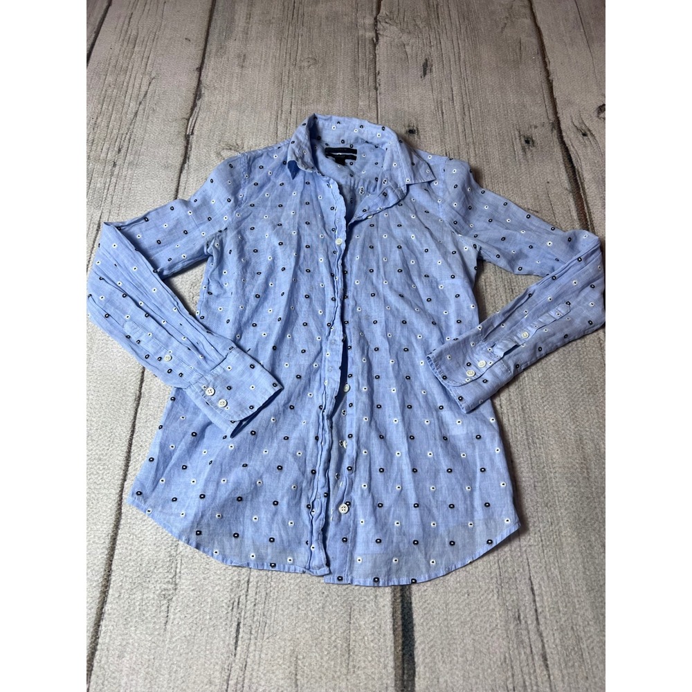 J.Crew Perfect Shirt Womens 00 Light Blue Polka Dot Eyelet Cotton‎ Button Down